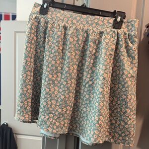 Floral Skater Skirt in Green and Pink